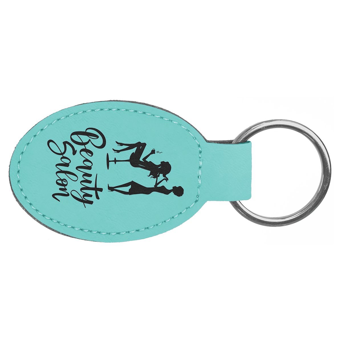 Teal 3" x 1 3/4" Laserable Leatherette Oval Keychain