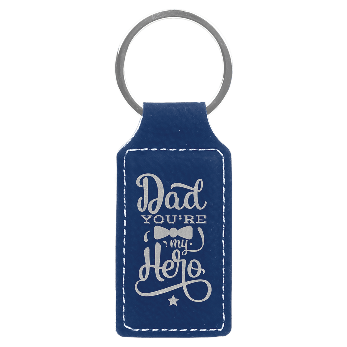 Blue/Silver 2 3/4" x 1 1/4" Laserable Leatherette Rectangle Keychain