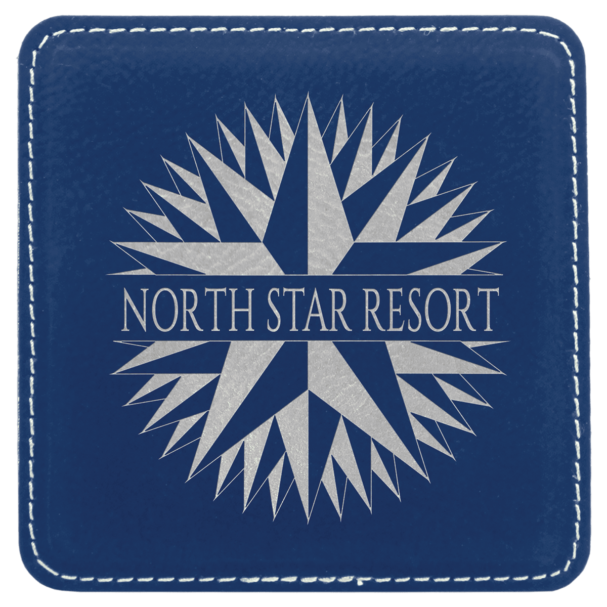 Blue/Silver 4" x 4" Square Laserable Leatherette Coaster