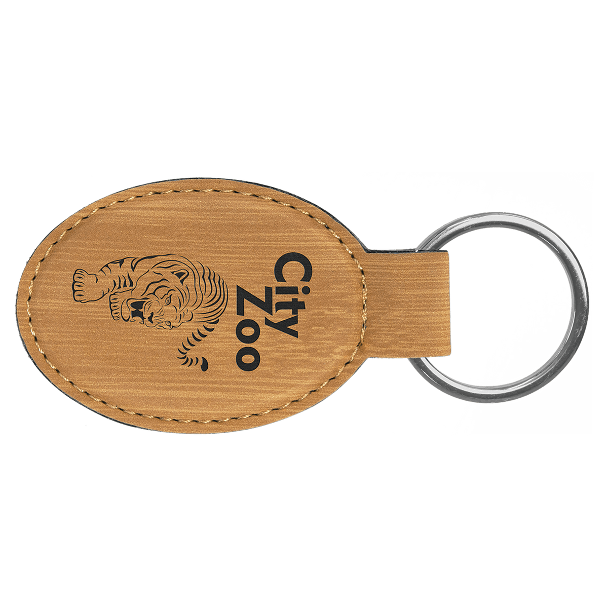 Bamboo 3" x 1 3/4" Laserable Leatherette Oval Keychain
