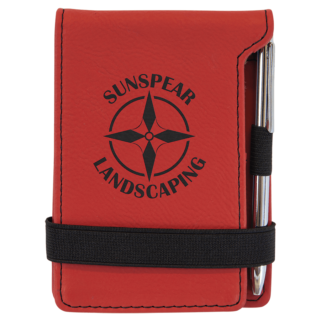 Red 3 1/4" x 4 3/4" Laserable Leatherette Mini Notepad with Pen