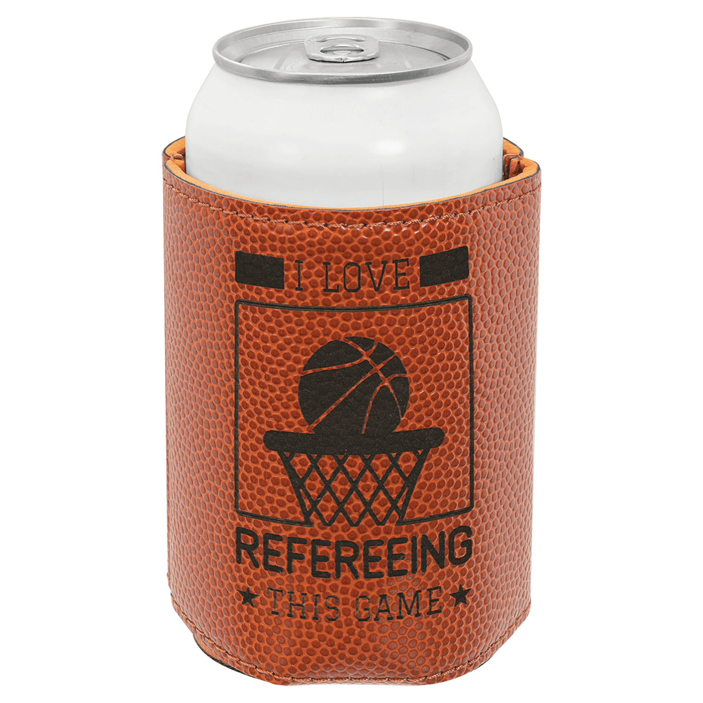 Basketball 3 3/4" Laserable Leatherette Beverage Holder