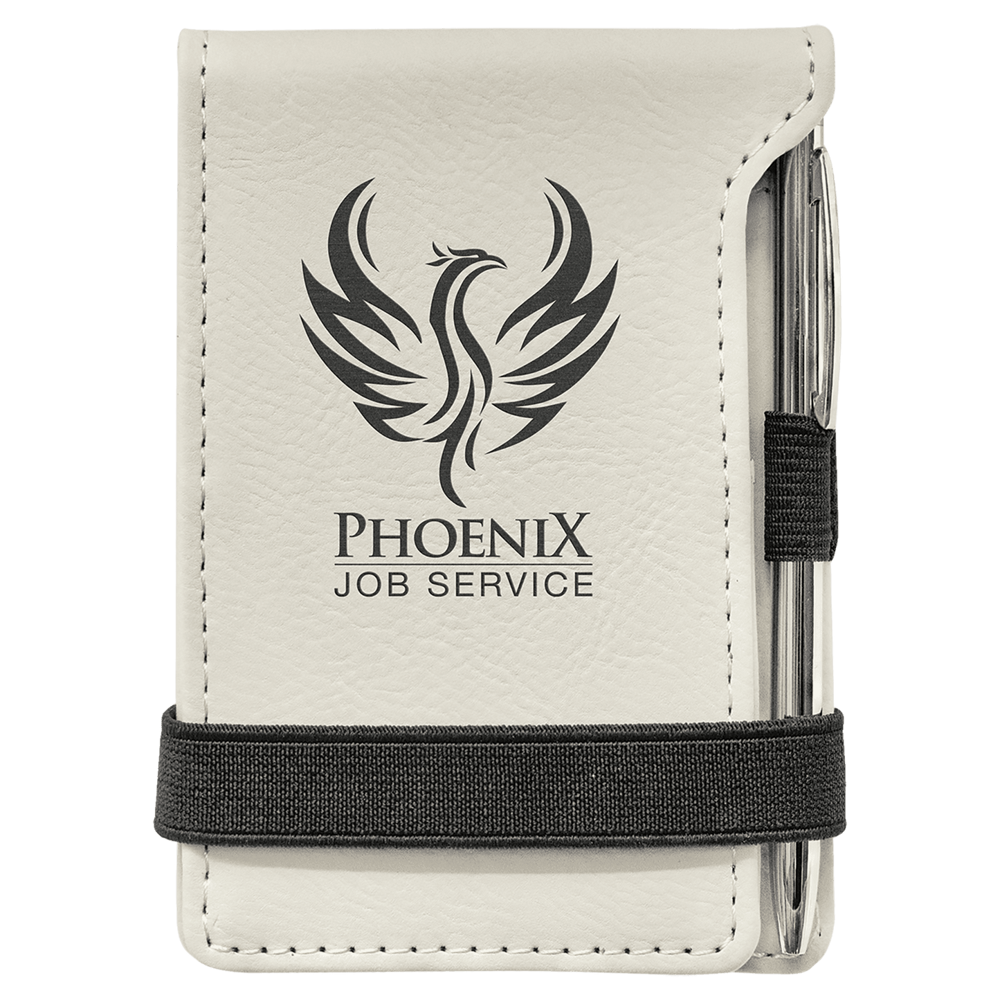 White 3 1/4" x 4 3/4" Laserable Leatherette Mini Notepad with Pen