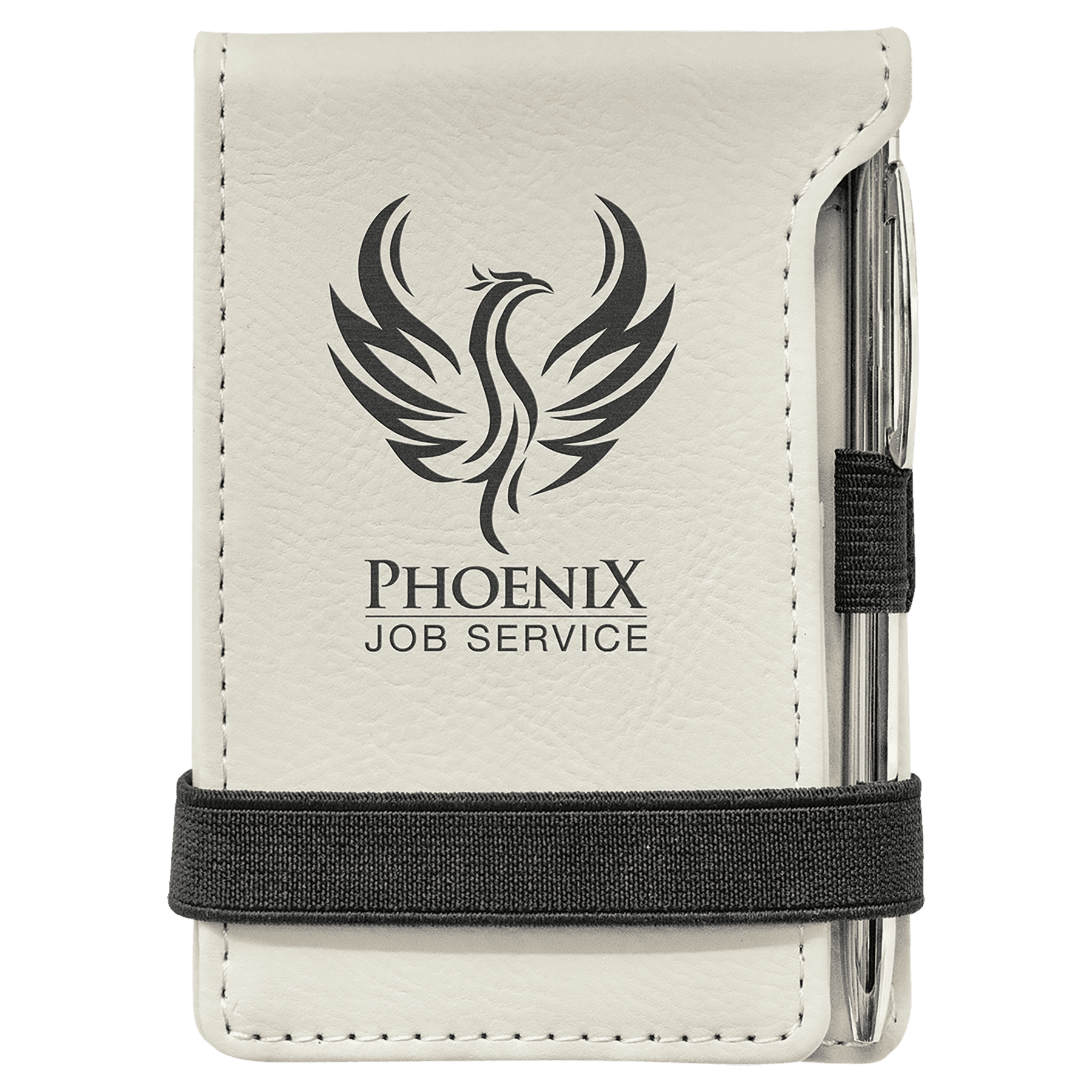 White 3 1/4" x 4 3/4" Laserable Leatherette Mini Notepad with Pen