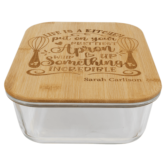 50 oz. Rectangle Glass Container with Bamboo Lid