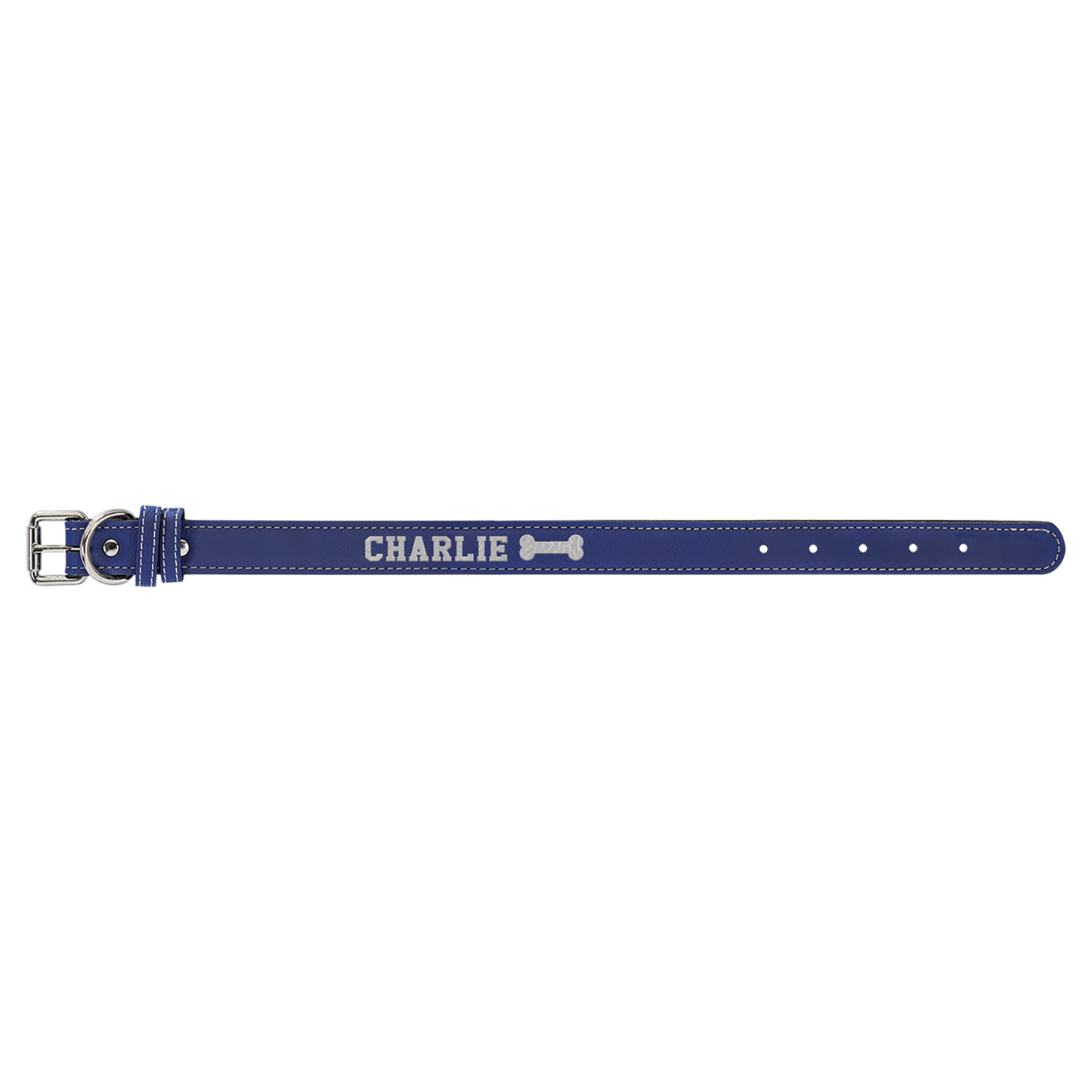 Blue/Silver Small 15" x 3/4" Laserable Leatherette Dog Collar