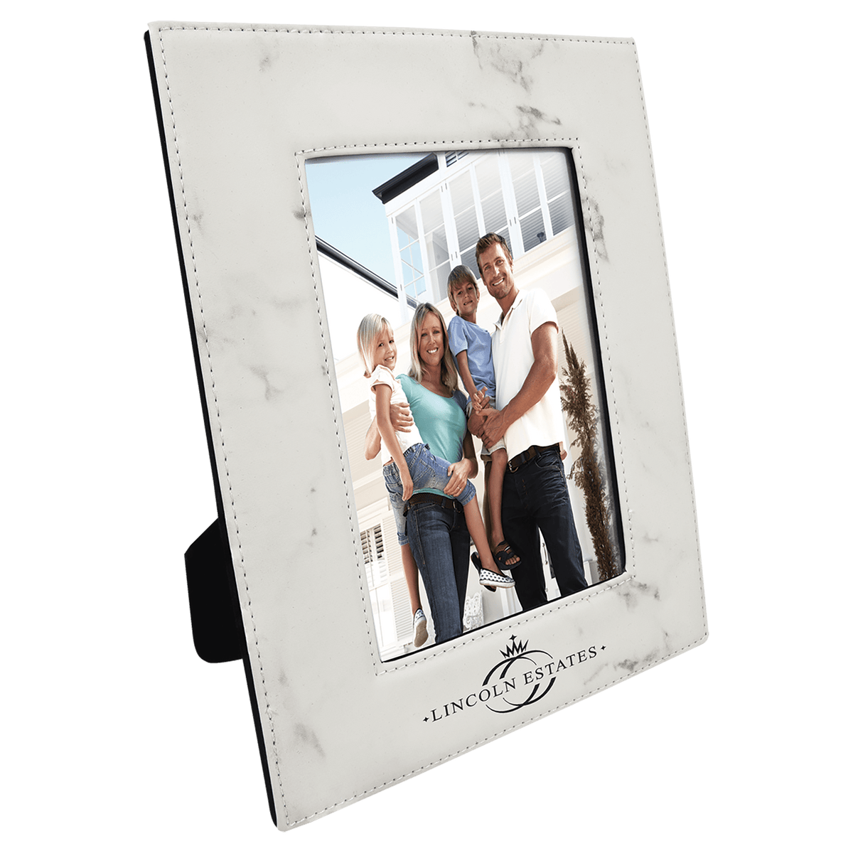 White Marble 5" x 7" Laserable Leatherette Photo Frame
