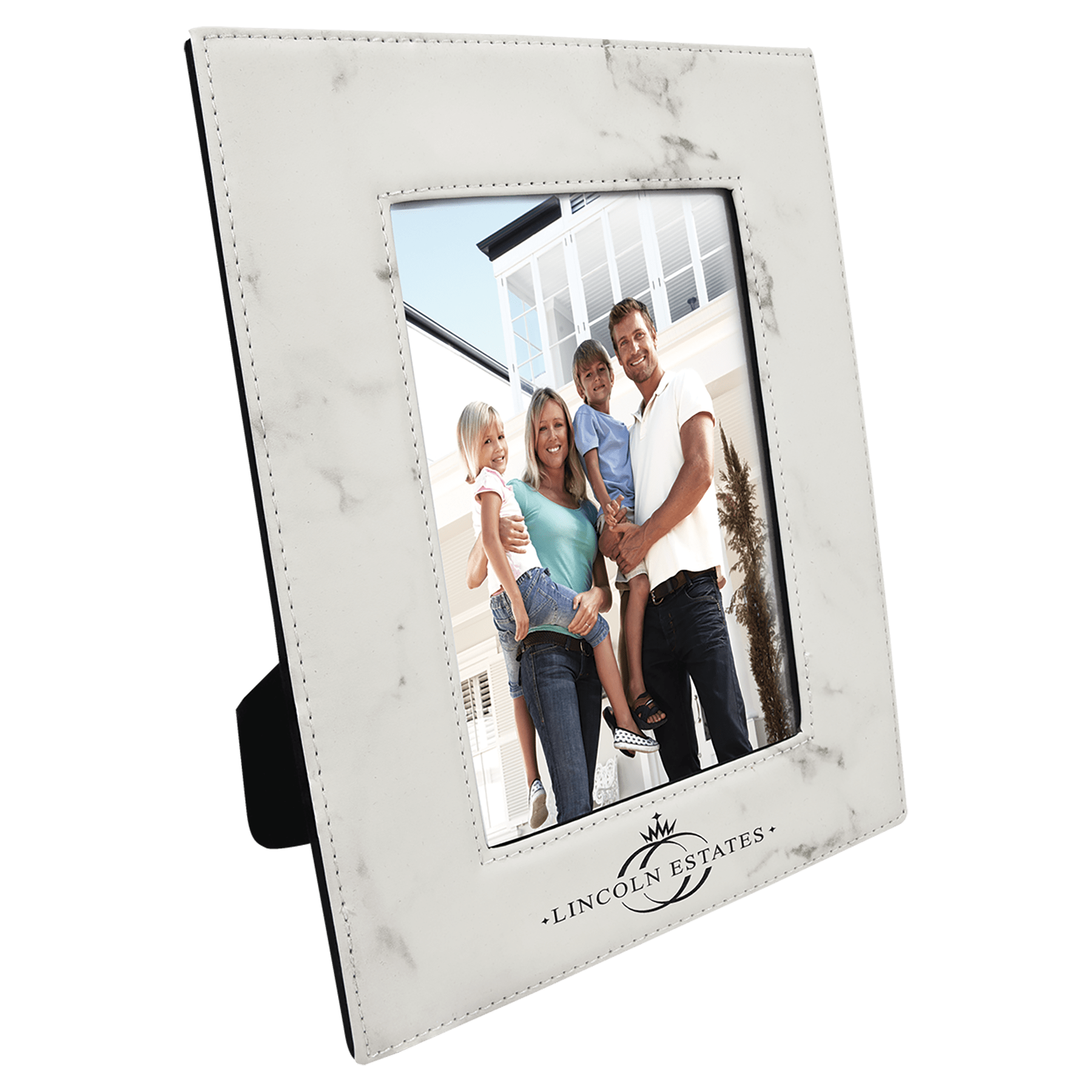 White Marble 5" x 7" Laserable Leatherette Photo Frame