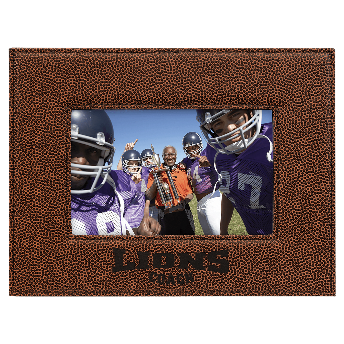 Football 4" x 6" Laserable Leatherette Photo Frame