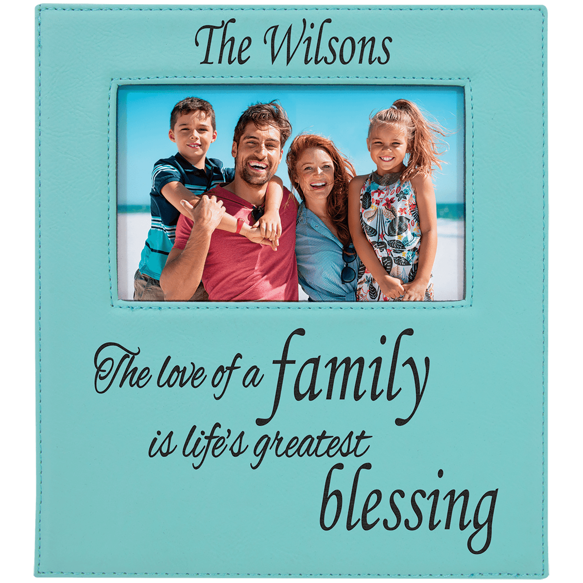 Teal 4" x 6" Leatherette Photo Frame with 4 1/4" x 7 7/8" Engraving Area