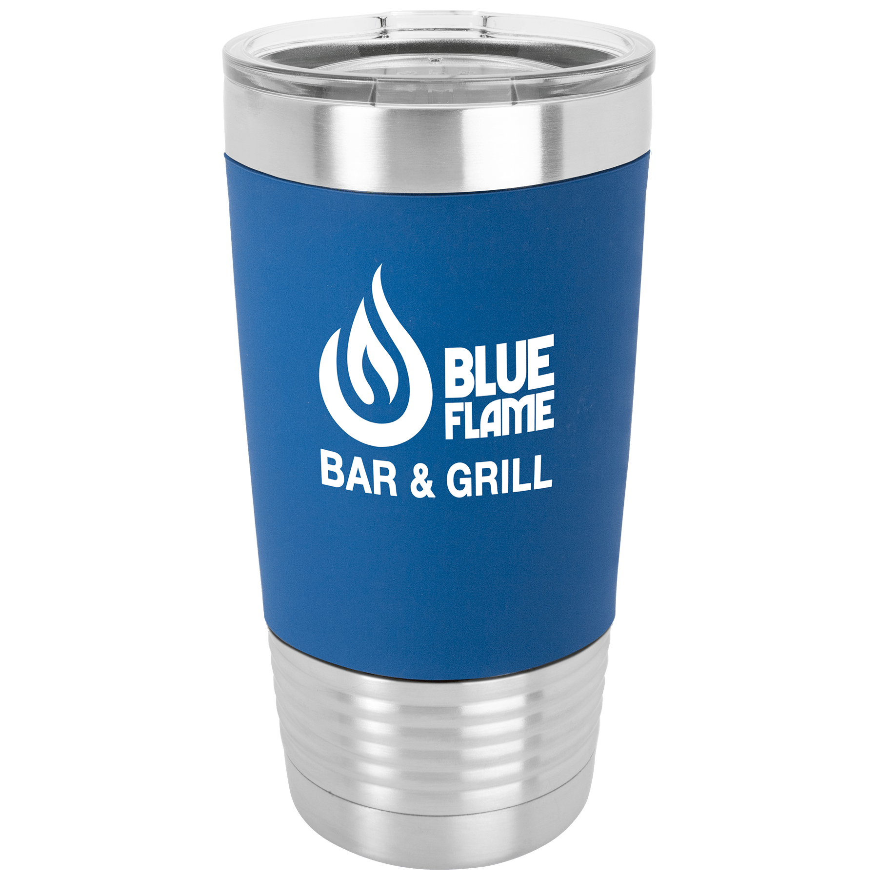 Blue/White Tumbler with Silicone Grip and Clear Polar Camel 20 oz. Lid