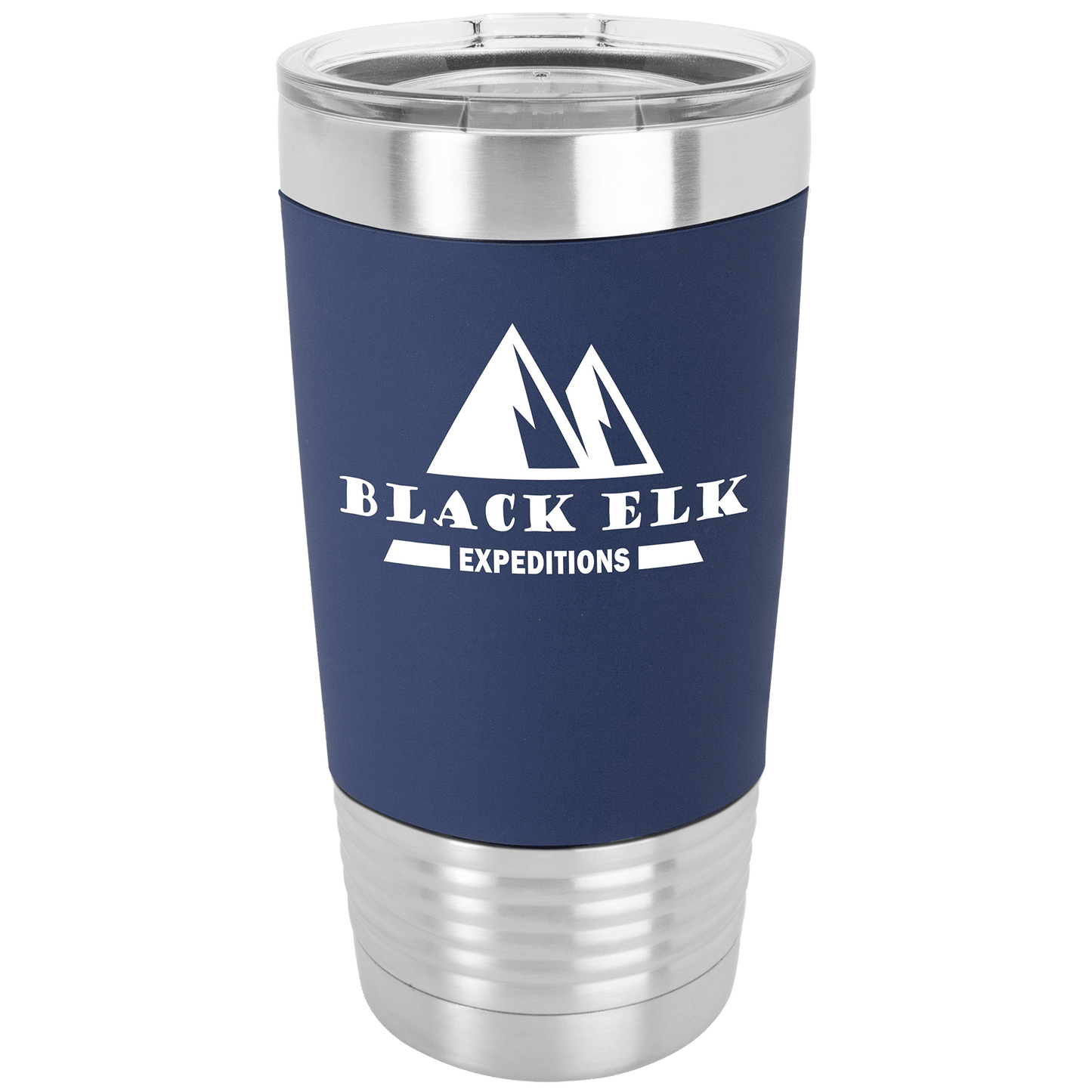 Navy Blue/White Tumbler with Silicone Grip and Clear Polar Camel 20 oz. Lid