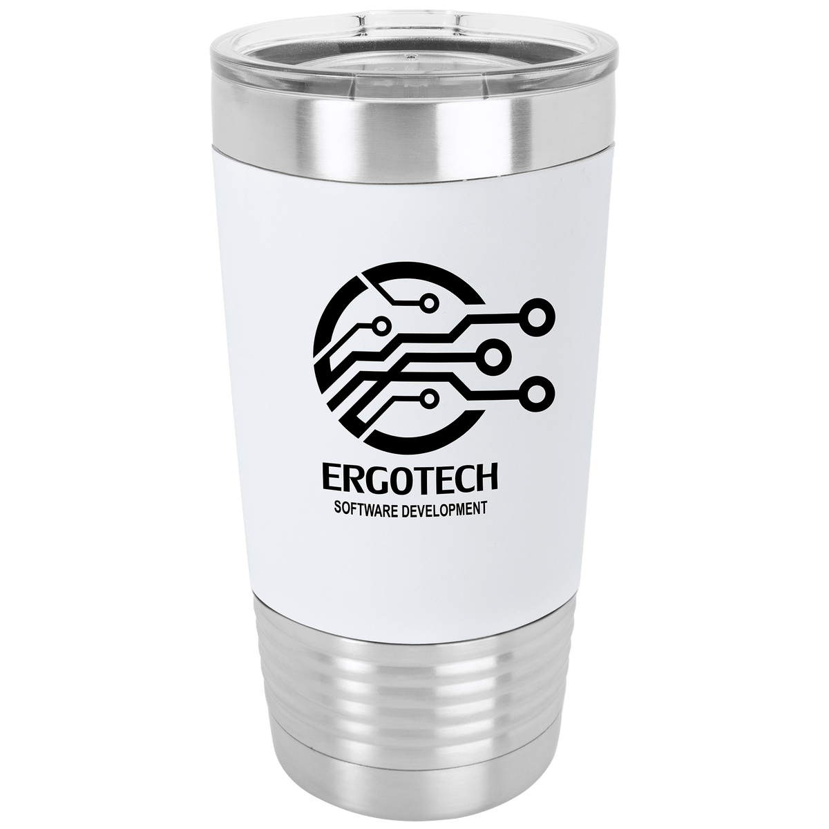 White/Black Tumbler with Silicone Grip and Clear 20 oz. Polar Camel Lid