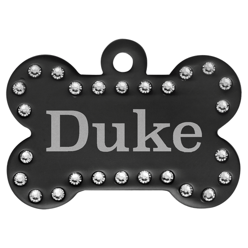 Black 1 1/2" x 1" Laserable Anodized Aluminum Swarovski Bling Bone with Tab