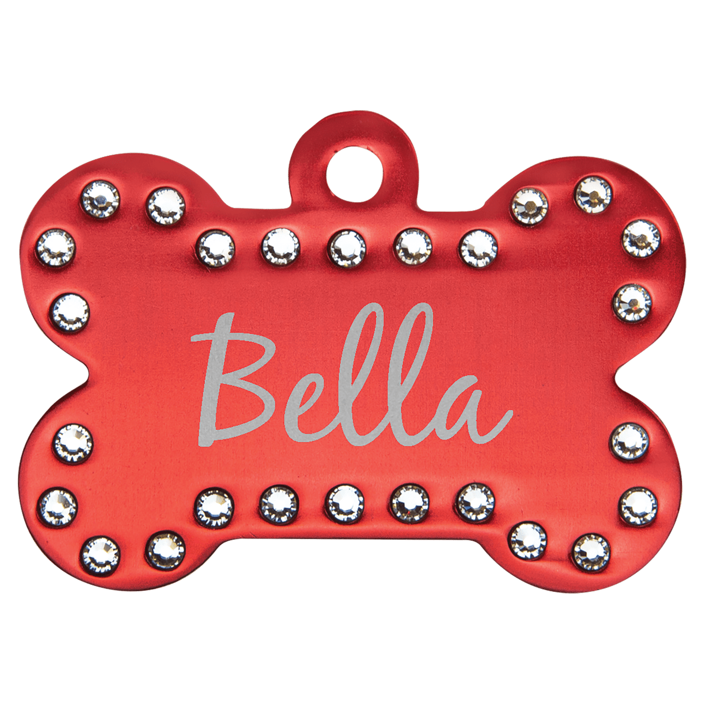 Red 1 1/2" x 1" Laserable Anodized Aluminum Swarovski Bling Bone with Tab